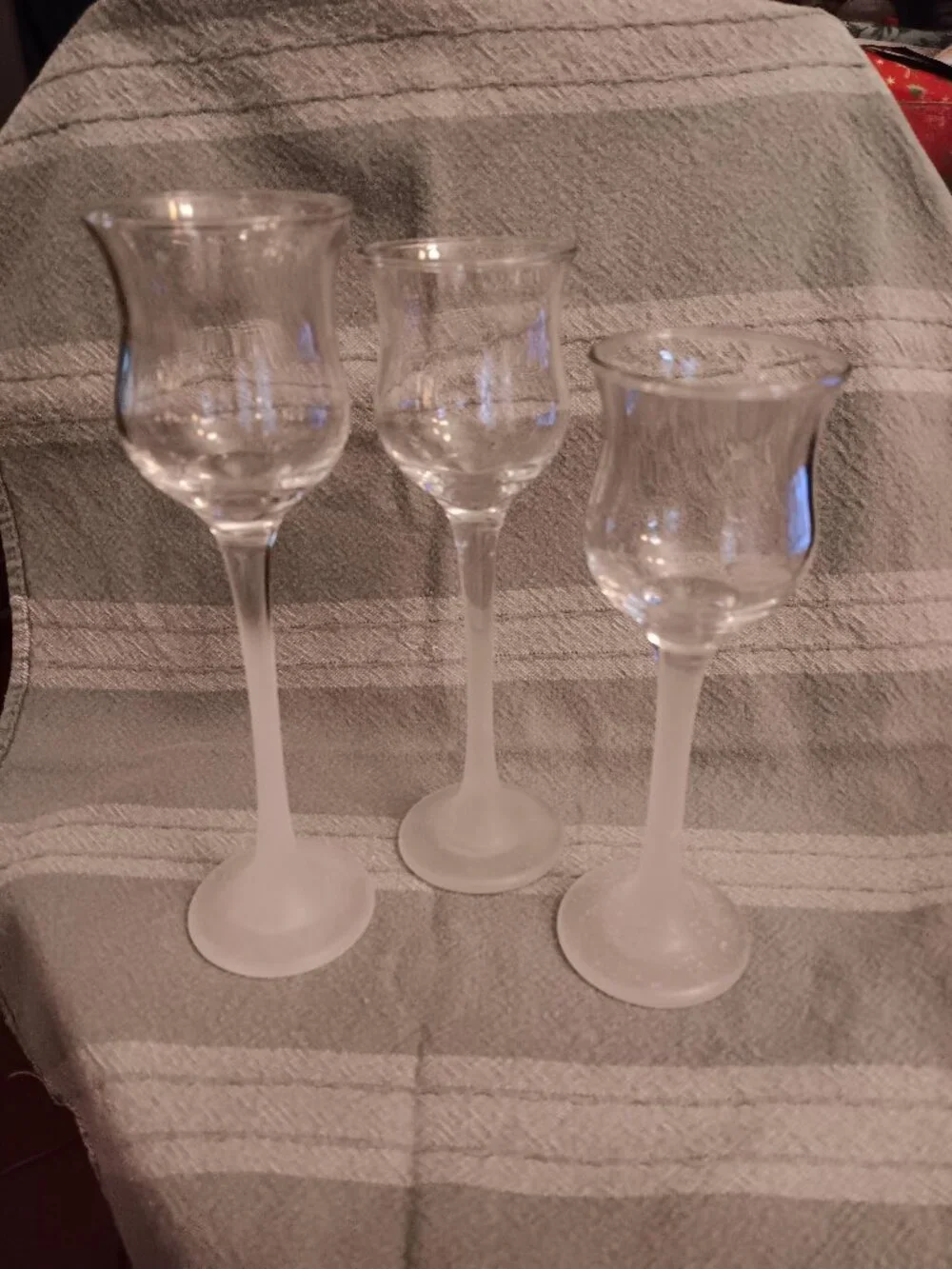 Partylite 3 Wine Glass Candle Holders with Frosted Stems GORGEOUS!
